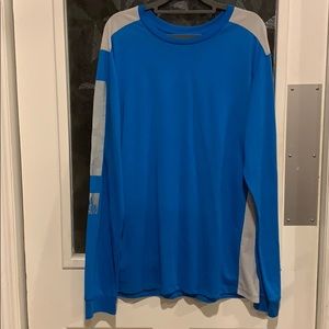 Blue/silver long shirt.   Tape may be reflective.